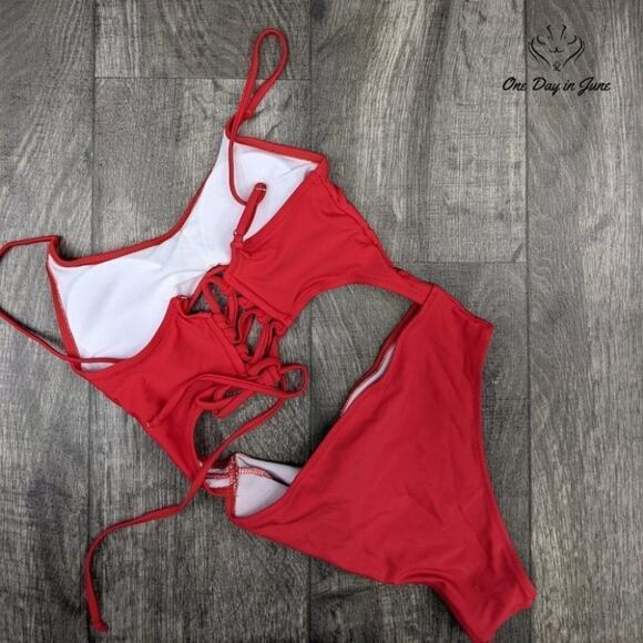 Leisup Spaghetti Strap Lace Up One Piece Swimsuit Size S - Picture 4 of 4